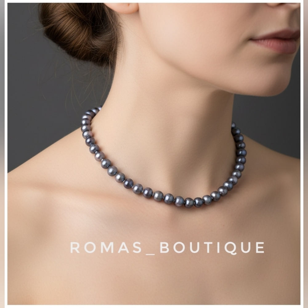 Real Iridescent Peacock pearl and sterling silver necklace